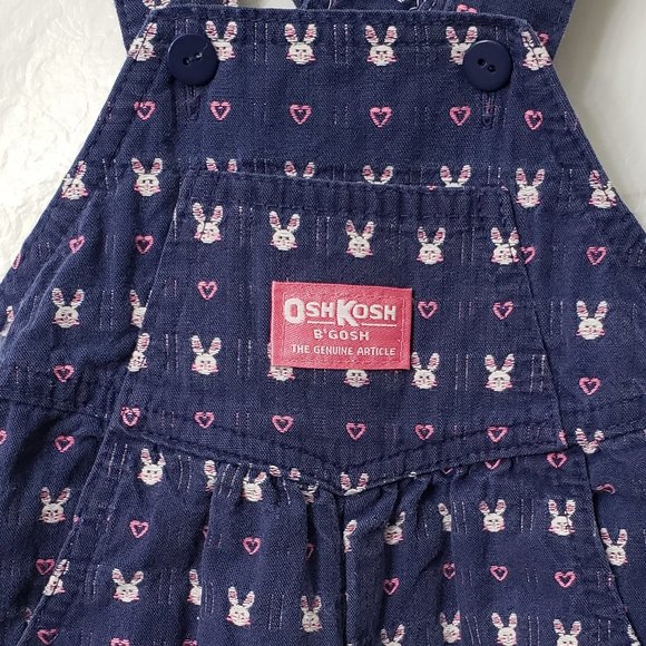 Vintage OshKosh Vestbak Bunny Overalls 6 9 month Denim Jean Heart Baby Rabbit - Picture 3 of 8